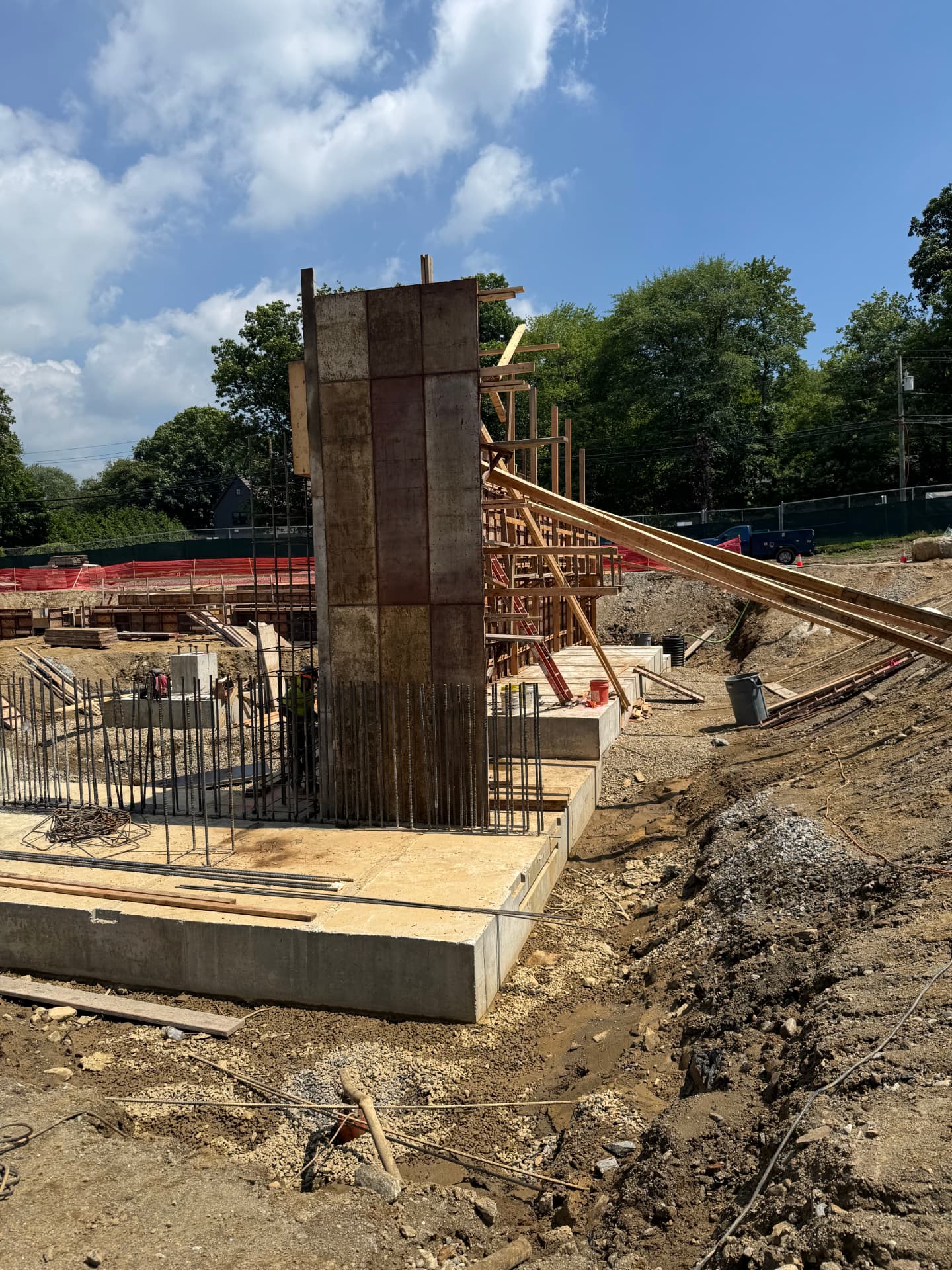 July 2026 — Cast concrete pier and braced wall formwork on terrace three