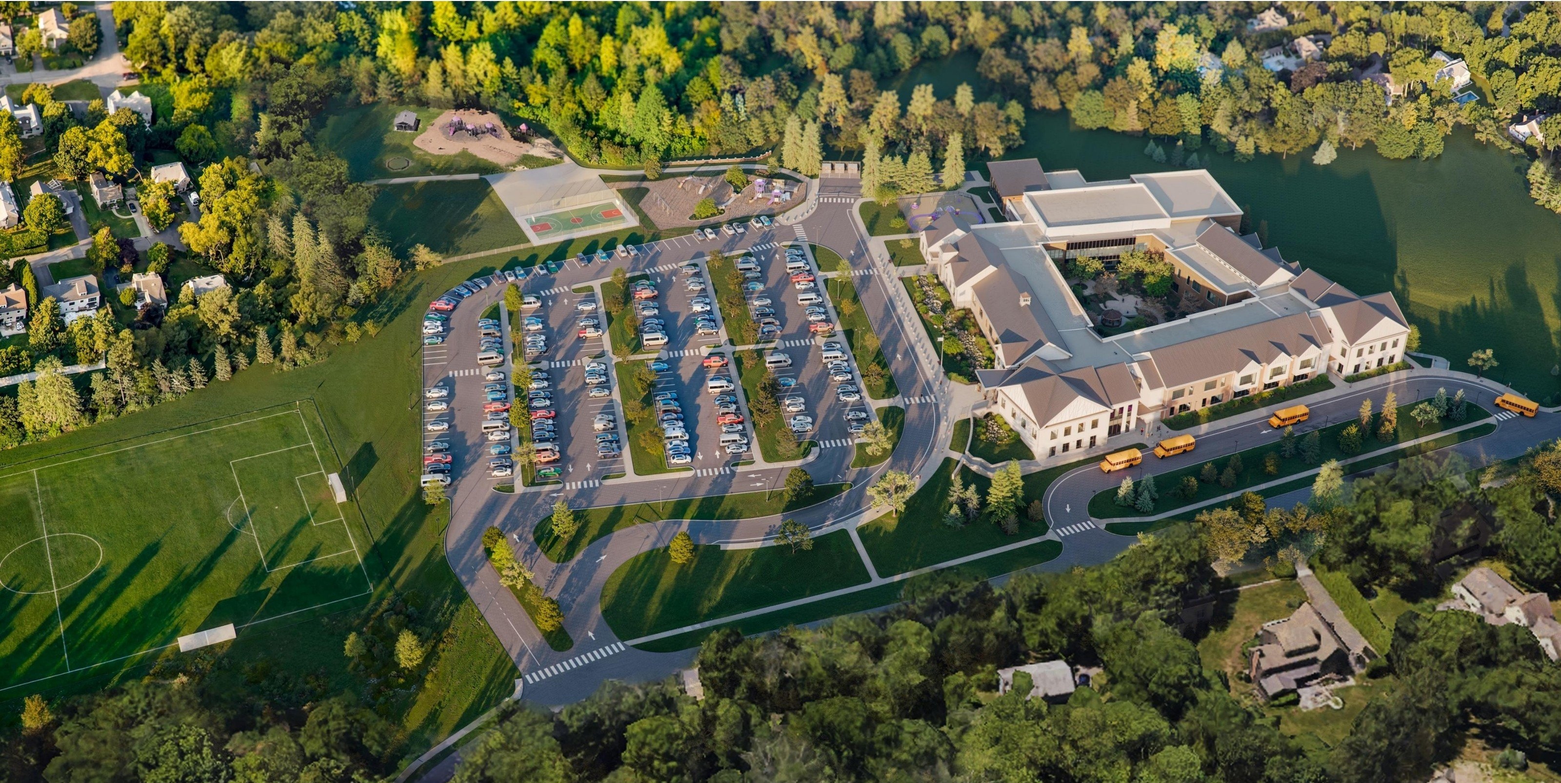 Aerial rendering — full site overview