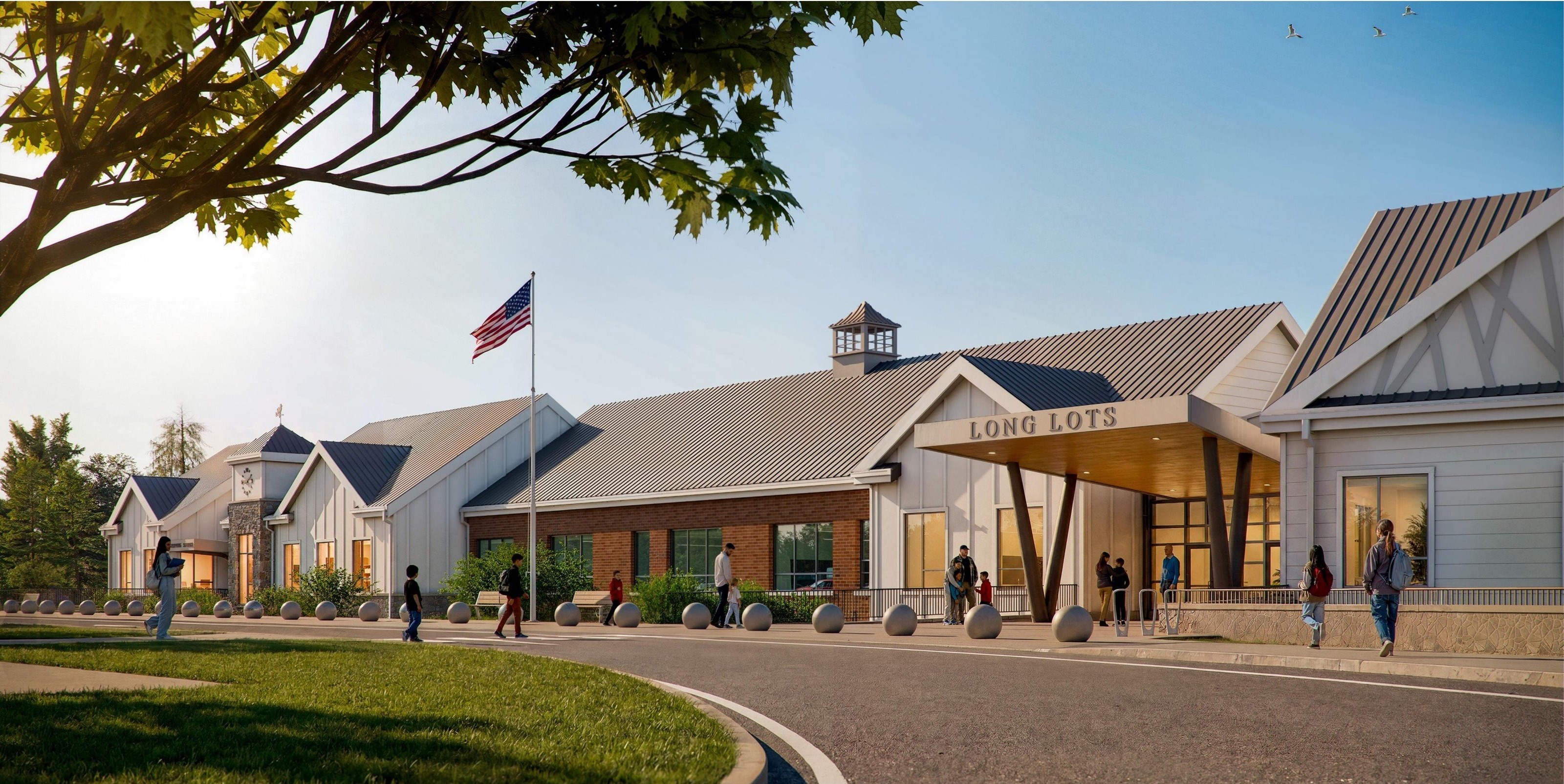 Rendering of the new Long Lots Elementary School main entry drive
